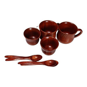 Set of 8 pcs wooden pattern mug coffee,cup,and spoon